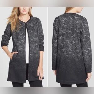 Eileen Fisher Wool Silk Lined Open Front Cardigan Jacket Ombré Size Petite L